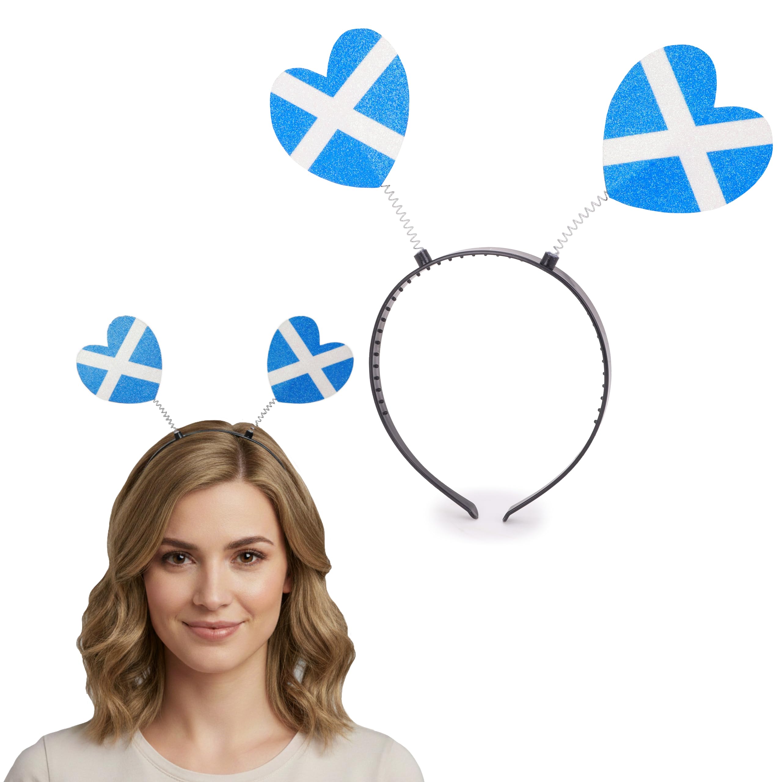 Toyland® Scotland St Andrew's Flag Glitter Heart Headband Boppers - Novelty Headwear - World Cup, Euros & Scottish Patriotic Celebration Party Accessory - One Size
