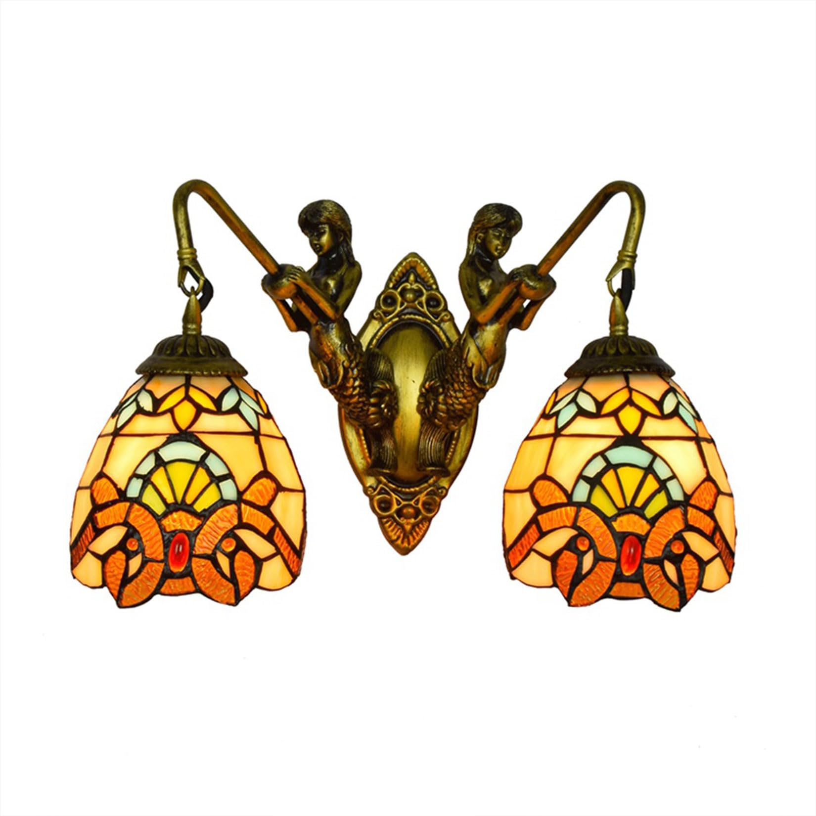 NHPJFDC Tiffany 2-Light Bathroom Light Fixtures, Bathroom Vanity Wall Lamp,Wall Sconce Light for Kitchen Living Room Balcony Bedroom And Hallway,Orange A