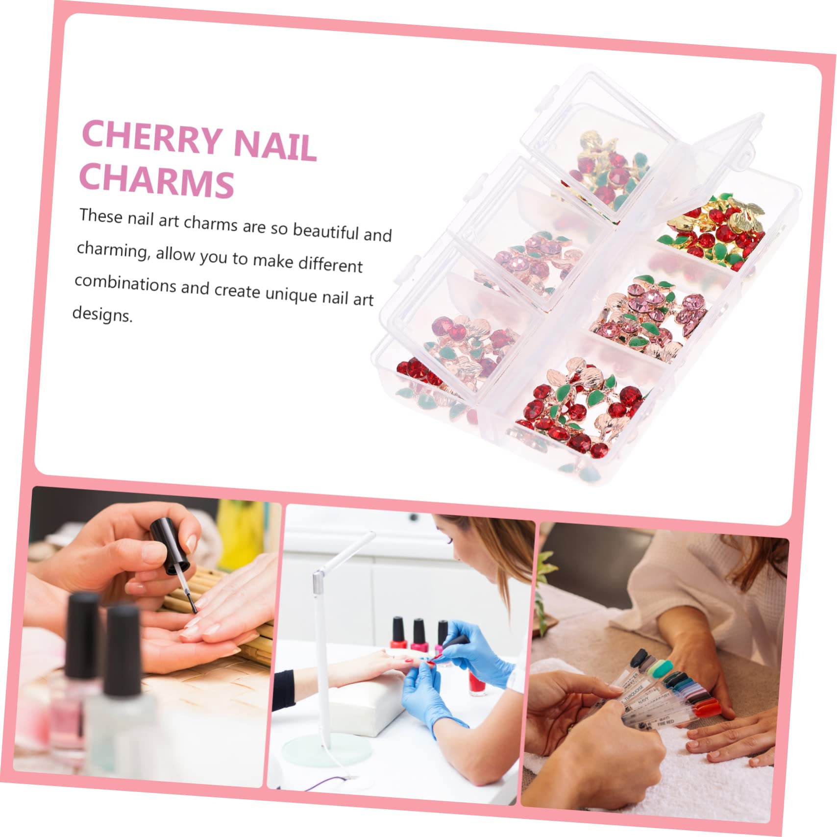 FRCOLOR 2 Set Di Ciondoli Per Unghie Alla Moda Con Ciliegie E Strass Per Nail Art Da Donna 60 Pezzi*2
