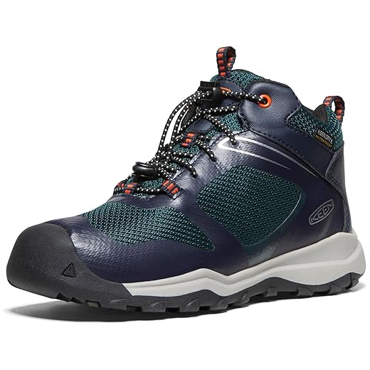 KEEN Wanduro Mid Height Waterproof Easy On Durable Sneaker Hiking Boots, Sky Captain/Sea Moss, 3 US Unisex Big Kid