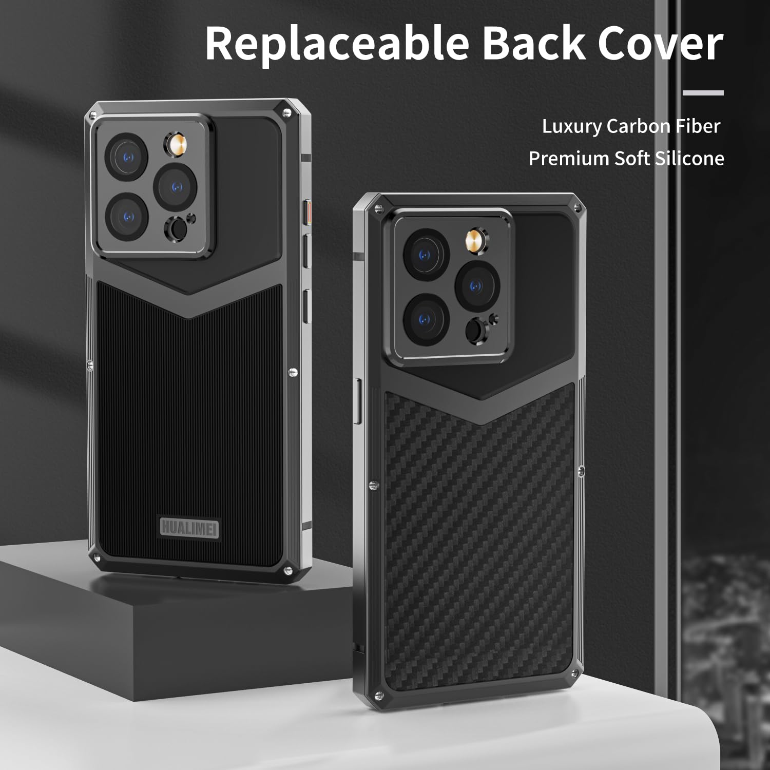 HUALIMEI iPhone 15 Pro ？15 Pro Max ？13 Pro？14 Pro？14 PLus？14 Pro Max ケース 耐衝撃 炭素繊維 + 頑丈金属 かっこいい アルミバンパー Amazon.co.jp: HUALIMEI iPhone 15 Pro Max 用 ケース 耐衝撃 炭素繊維