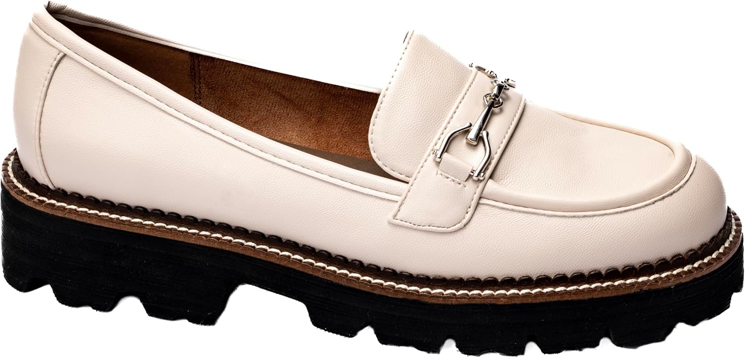 Corkys Footwear Hey Girl Womens Brownie Points Loafers - Featuring a 1.75-Inch Heel with a Lug Sole, Cushioned Insoles for All-Day Wear, A Chic Chain on the Upper