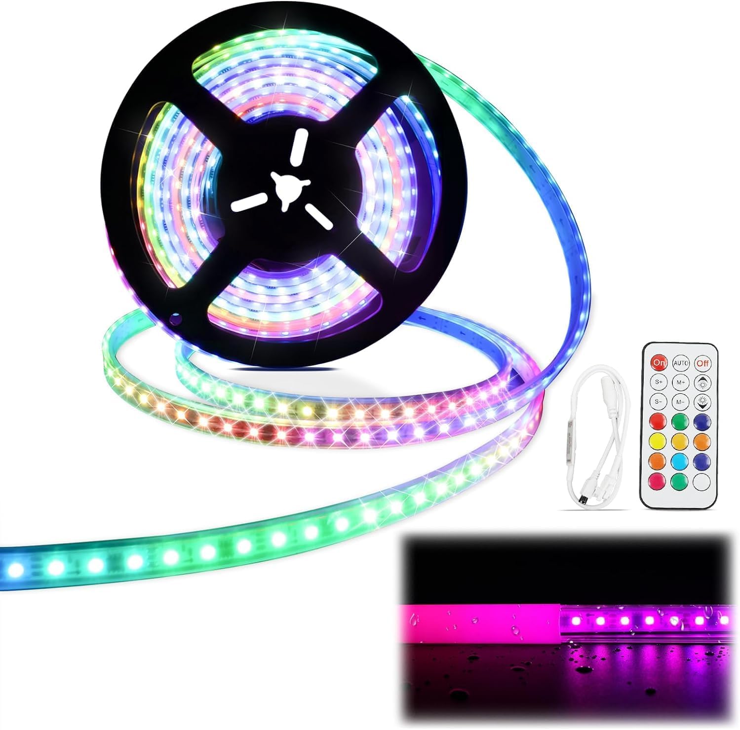 Muzata 16.4FT/5M 96LEDs/m High Density RGB LED Strip Light Waterproof AC1T and 20Pack 3.3FT/1M V Shape LED Channel Silver LED Diffuser Channel with Milky White Cover Corner Lighting V1SW WW 1M
