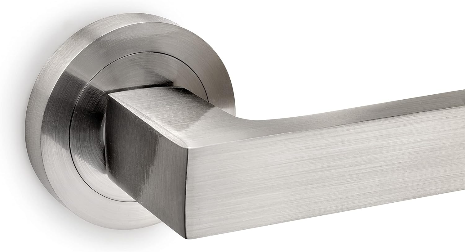 Emuca - Internal Door Handles, Set of Internal Door Handles with D.50 mm (1,96 inch) Rose, Aluminium, Satin Nickel - Image 4