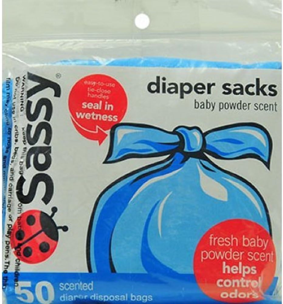 Sassy Diaper Sacks Disposable Diaper Bags Fresh Baby Powder Scent (2 Pack)
