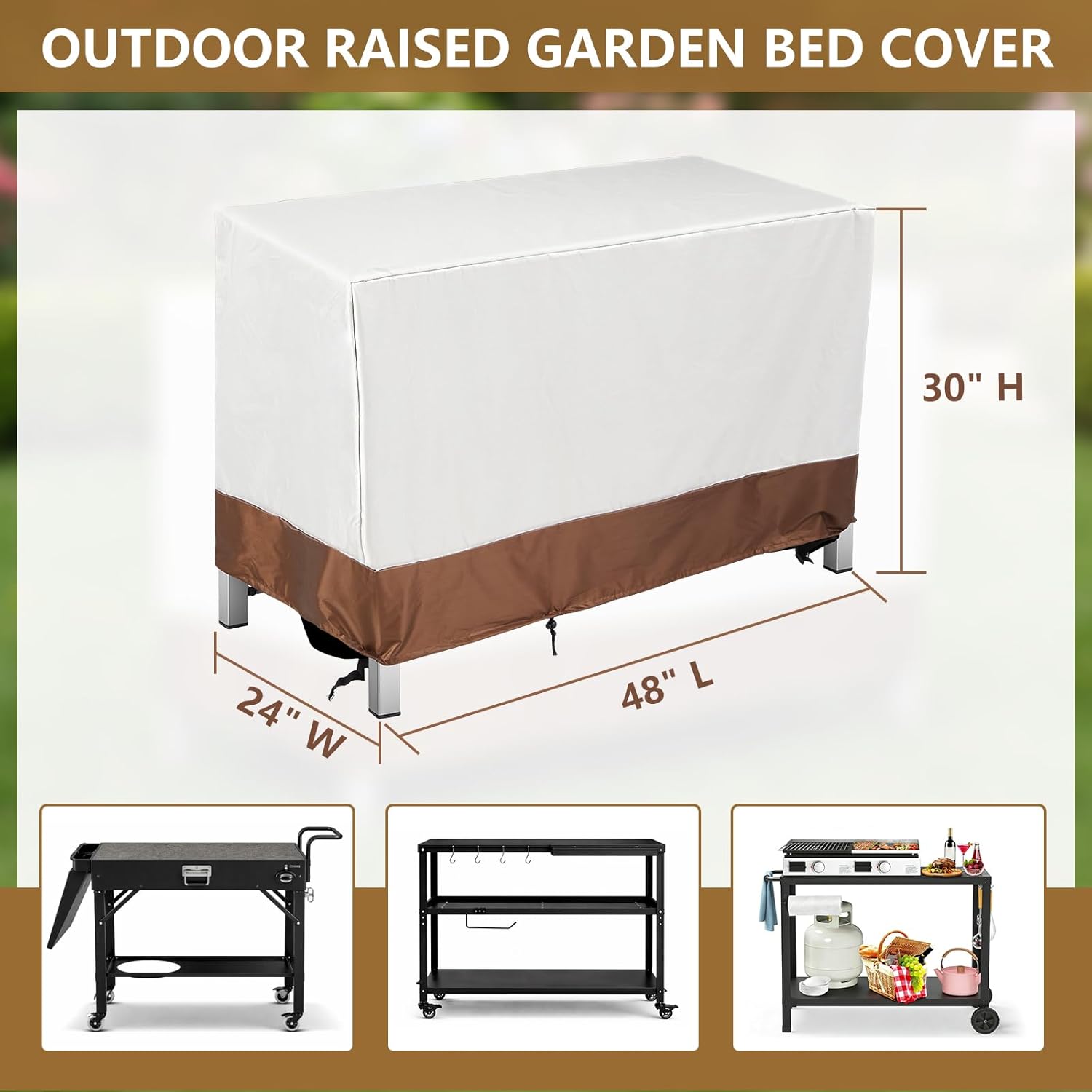 2 Pack Outdoor Dining Grill Cart Cover, 48" L x 24" Wx 30" H, Waterproof, Uv-resistant, Portable Heavy Duty Cover for Cabinet Bar, BBQ Food Prep Table, Patio Furniture, Worktable Movable Station