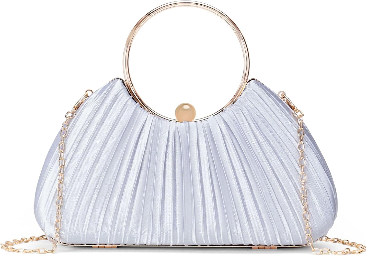 Evening Clutch Purses for Women Satin Pleated Top Handle Clutch Handbag Elegant Crossbody Purse for Wedding, Party