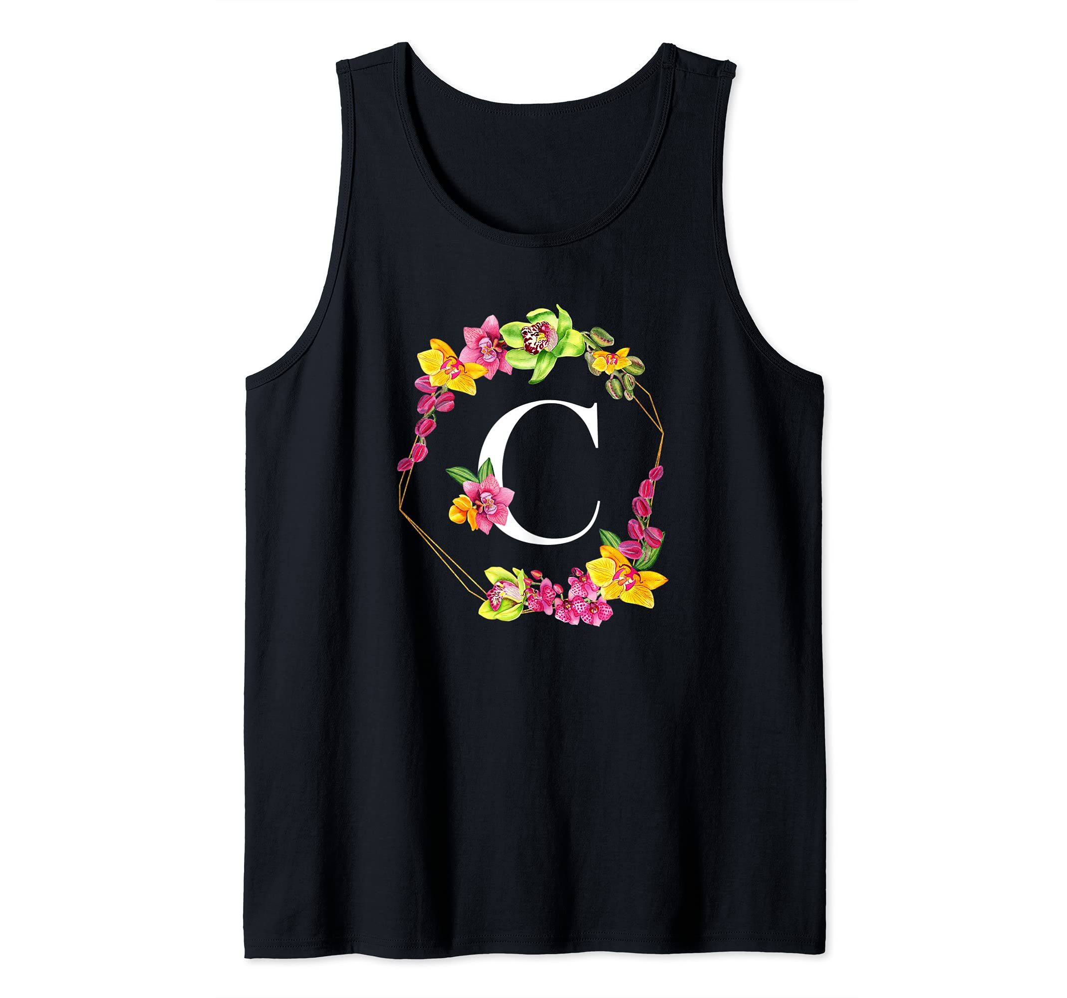 Pink Yellow Green Orchids Floral Monogram Initial Letter C Tank Top