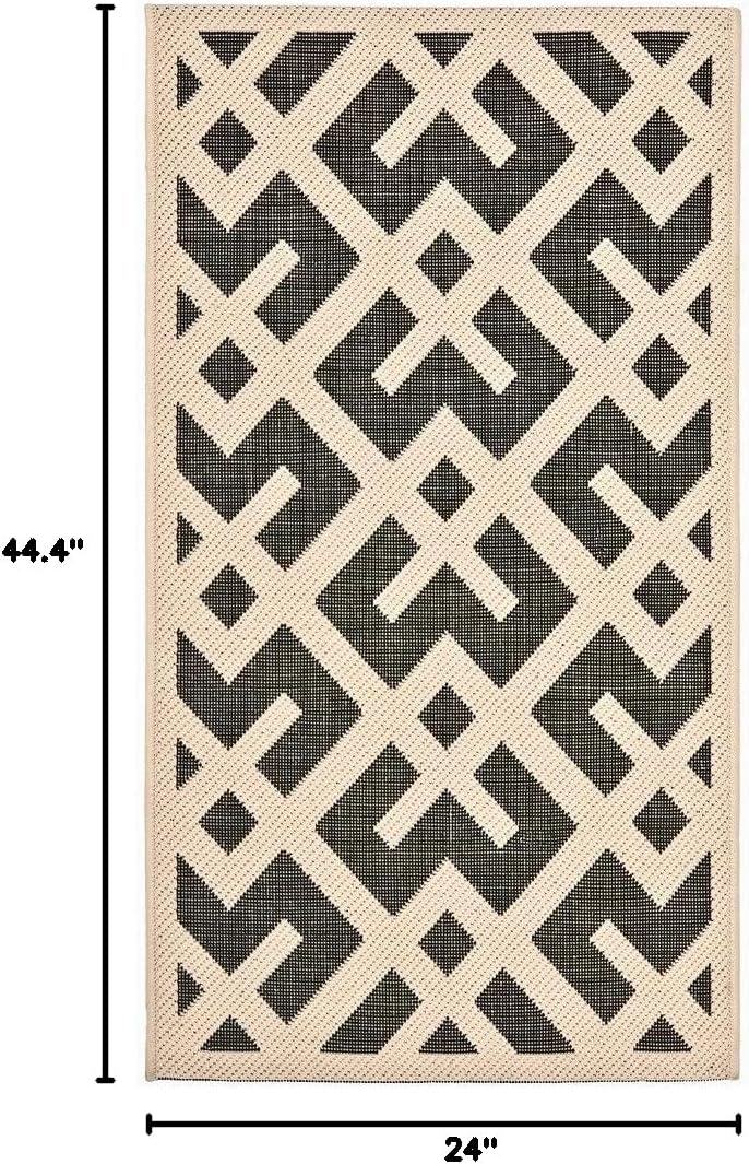SAFAVIEH Washable Rug Outdoor Courtyard Collection - 2' x 3'7", Black & Beige, Non-Shedding & Easy Cleaning, Ideal for Patio, Front Door, Entryway, Doormat (CY6915-216)