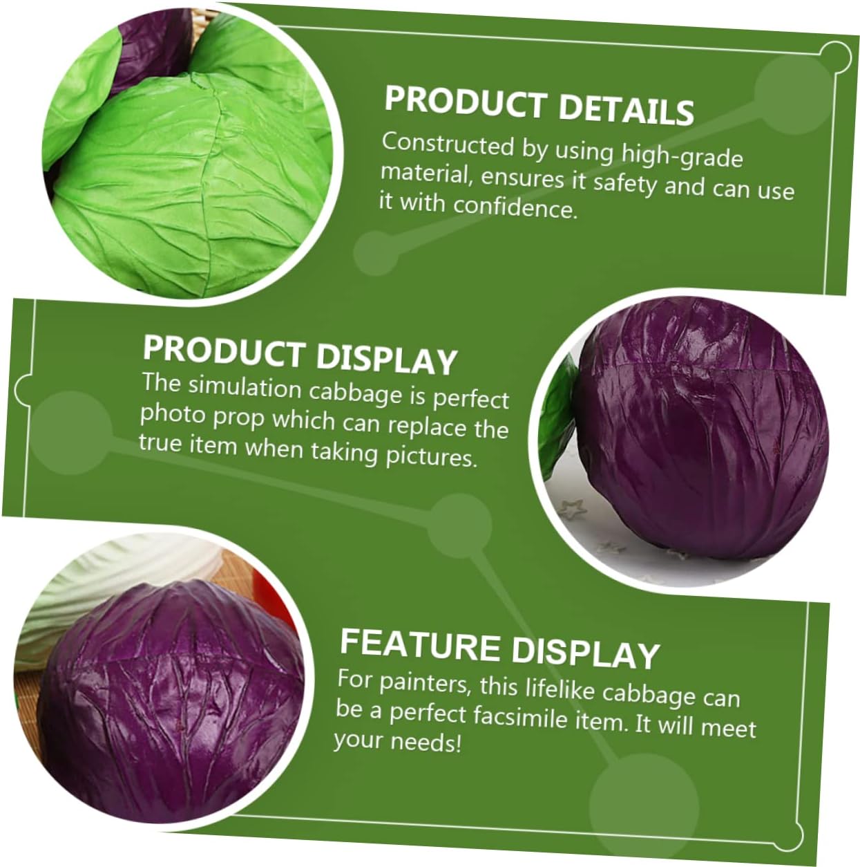 2pcs Realistic Cabbage Decor Lifelike Artificial Cabbage Model for Home Kitchen and Party Decoration Photography Prop for Events and Displays