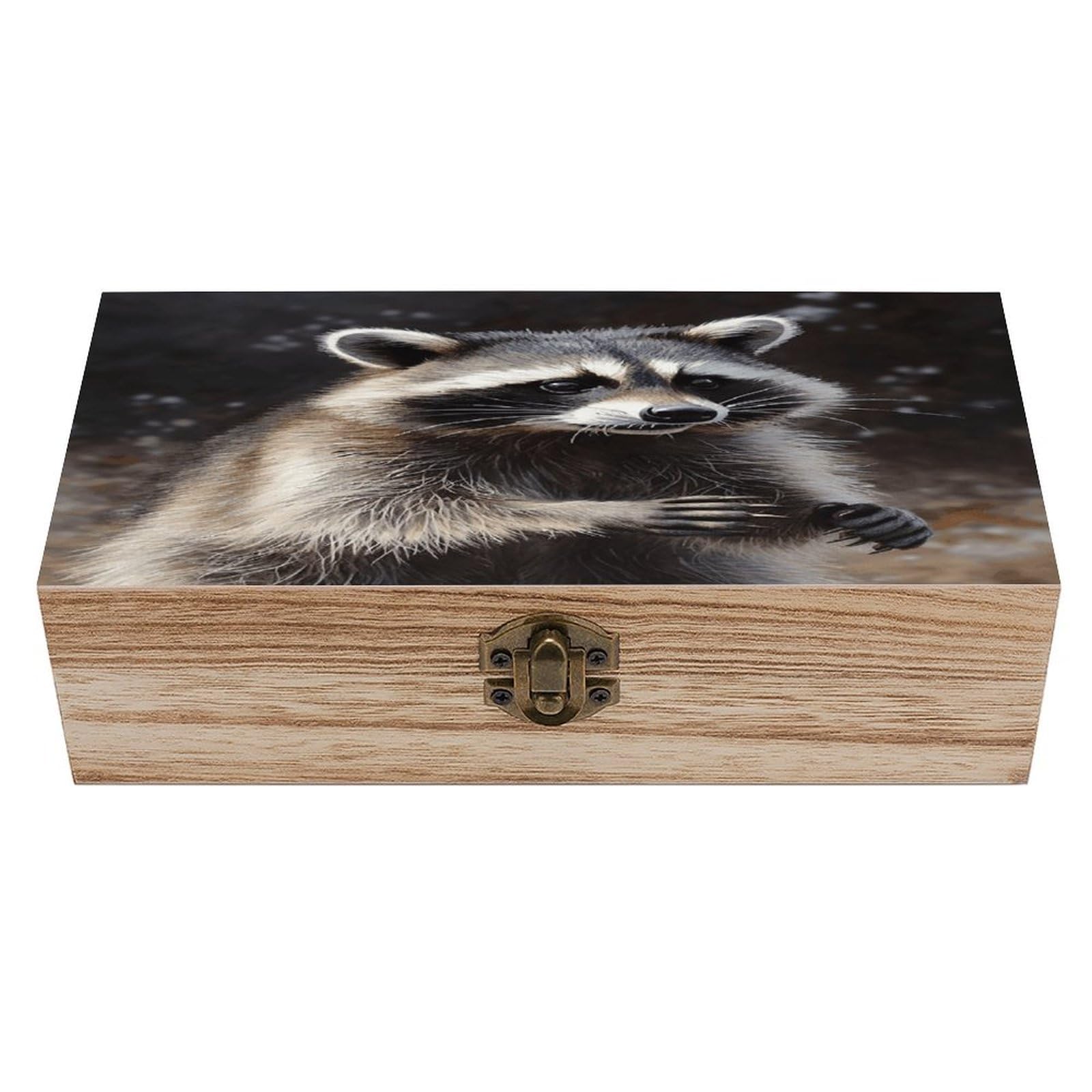 VstaDank Raccoon Wooden Storage Box Wooden Keepsake Box with Hinged Lid Exquisite Solid Wood Decorative Jewelry Case Memory Box for Jewelry Photos Letters Crafts Trinkets