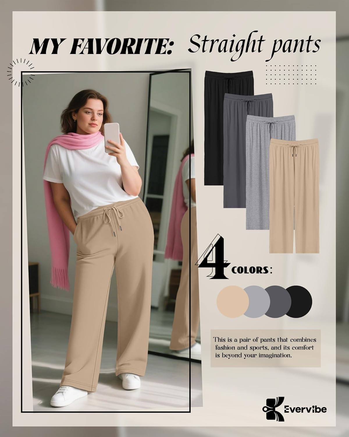 4 Pack Women's Plus Size Lounge Pants, Wide Leg Drawstring Yoga Pants Loose Casual Pajama Sweatpants with Pockets - Image 3