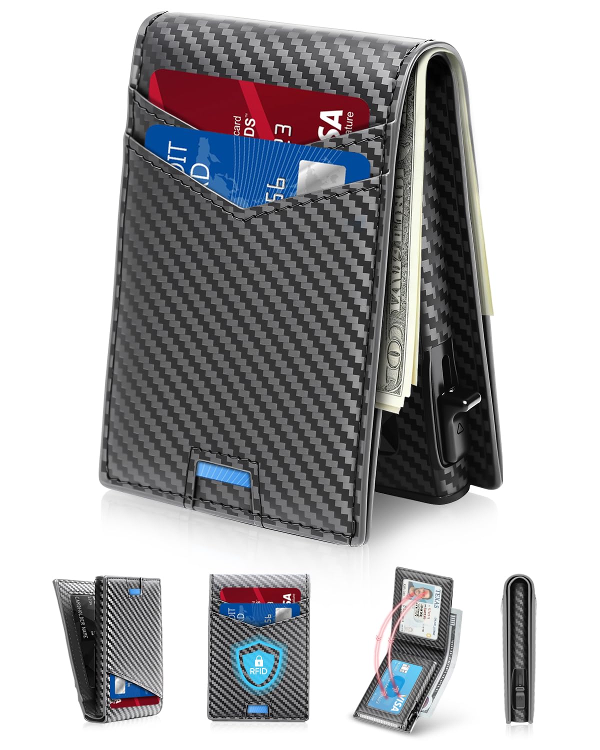 beforpet Wallet for Men RFID Wallet with 2 ID Window & Cash Slot, Bifold Slim Minimalist Wallet with Pop Up Card Holder for 12-13 Cards, Front Pocket,