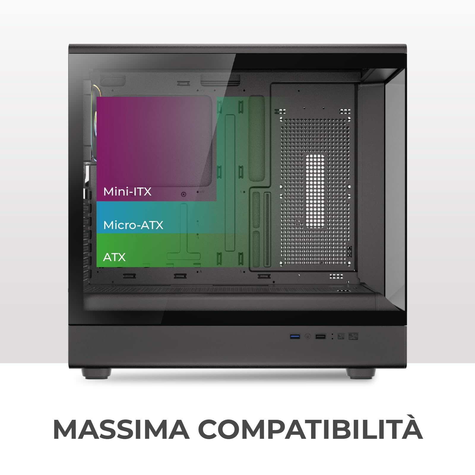 Noua Diamond CK100 | Case PC Gaming ATX Mid Tower | Ventola PWM Led ARGB | USB 3.0 | Supporto Raffreddamento Liquido 360 mm | Doppio Vetro Temperato Continuo - Nero