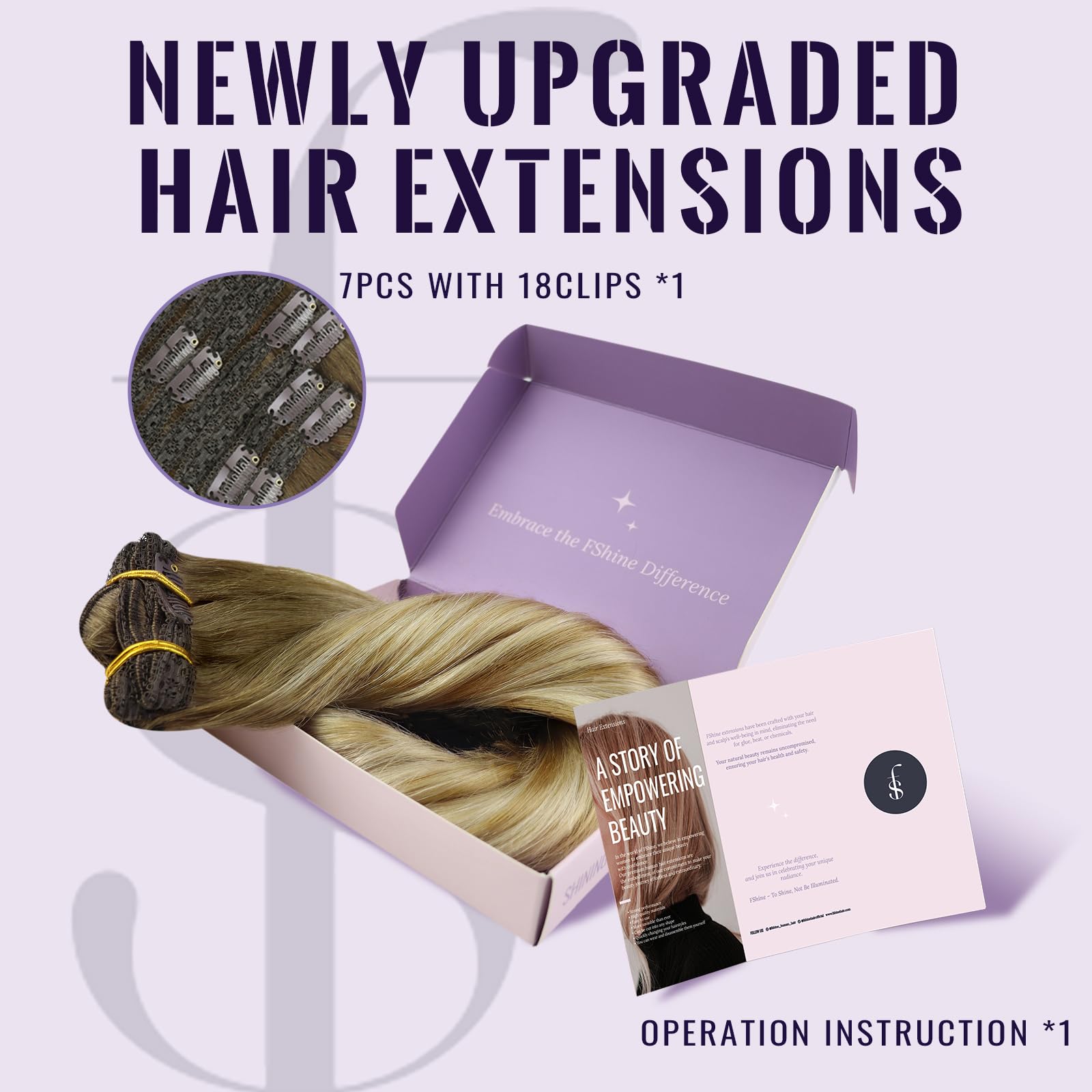 Fshine Clip Dei Capelli Umani in Estensioni Marrone Castagno Ombre Biondo Mix Platino Blonde Estensioni Dei Capelli Umani Reale 24 Pollice Estensioni Dei Capelli Umani Straight 120g 7pcs