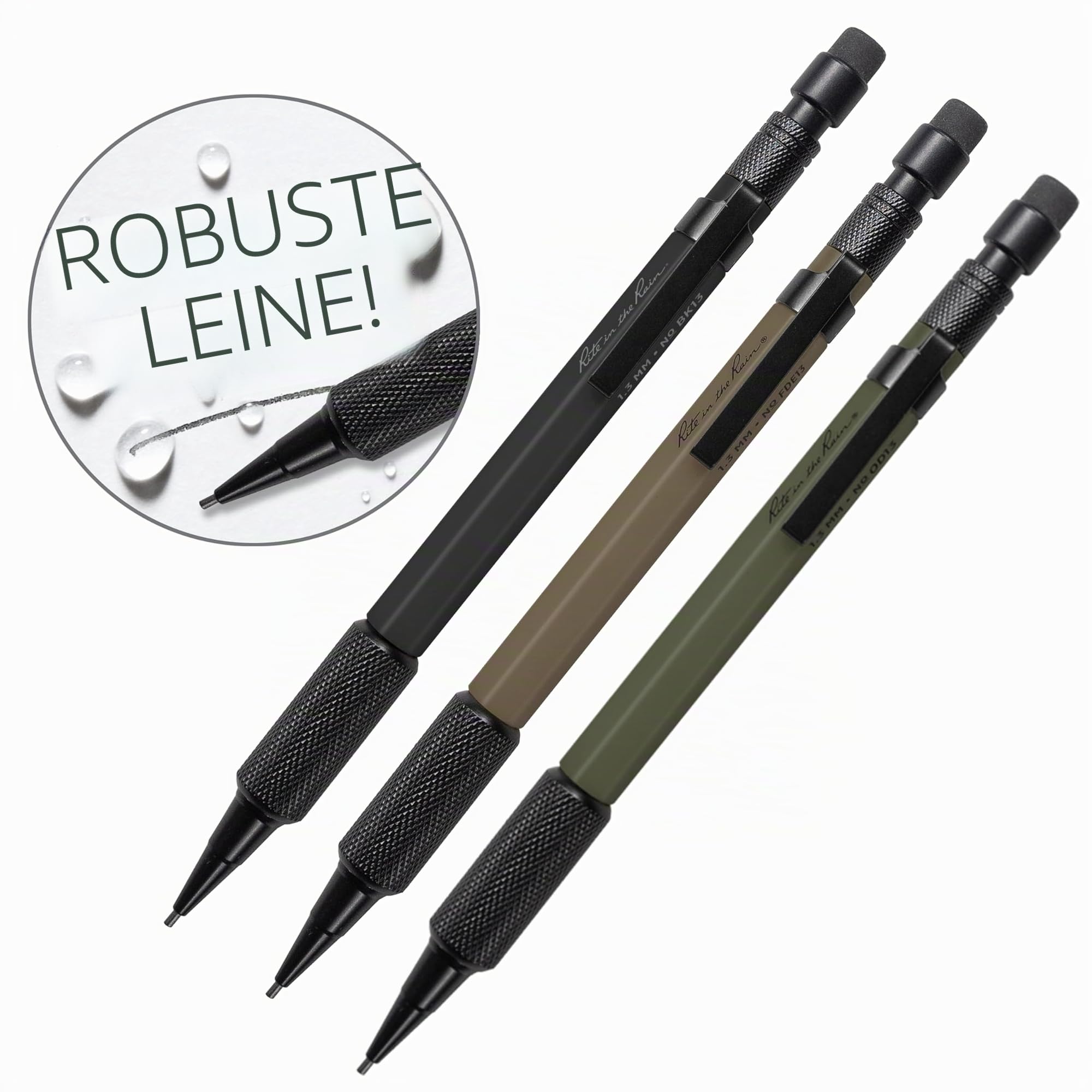 Rite in the Rain TAC13 Druckbleistifte, wetterfest, 1,3 mm, schwarze Mine, 3 Stück