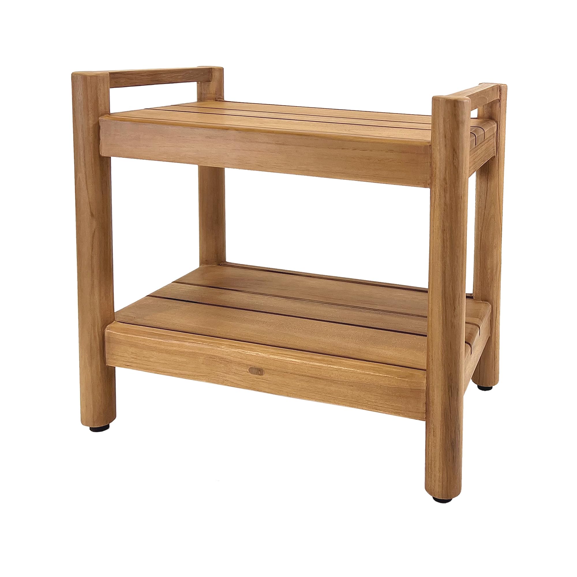 SPATEAK Asta Select Solid Teak 20" Shower Bench with Arms, Portable Teak Wood Spa/Shower/Outdoor Bench with Storage Shelf, Accent Side Table, Fully