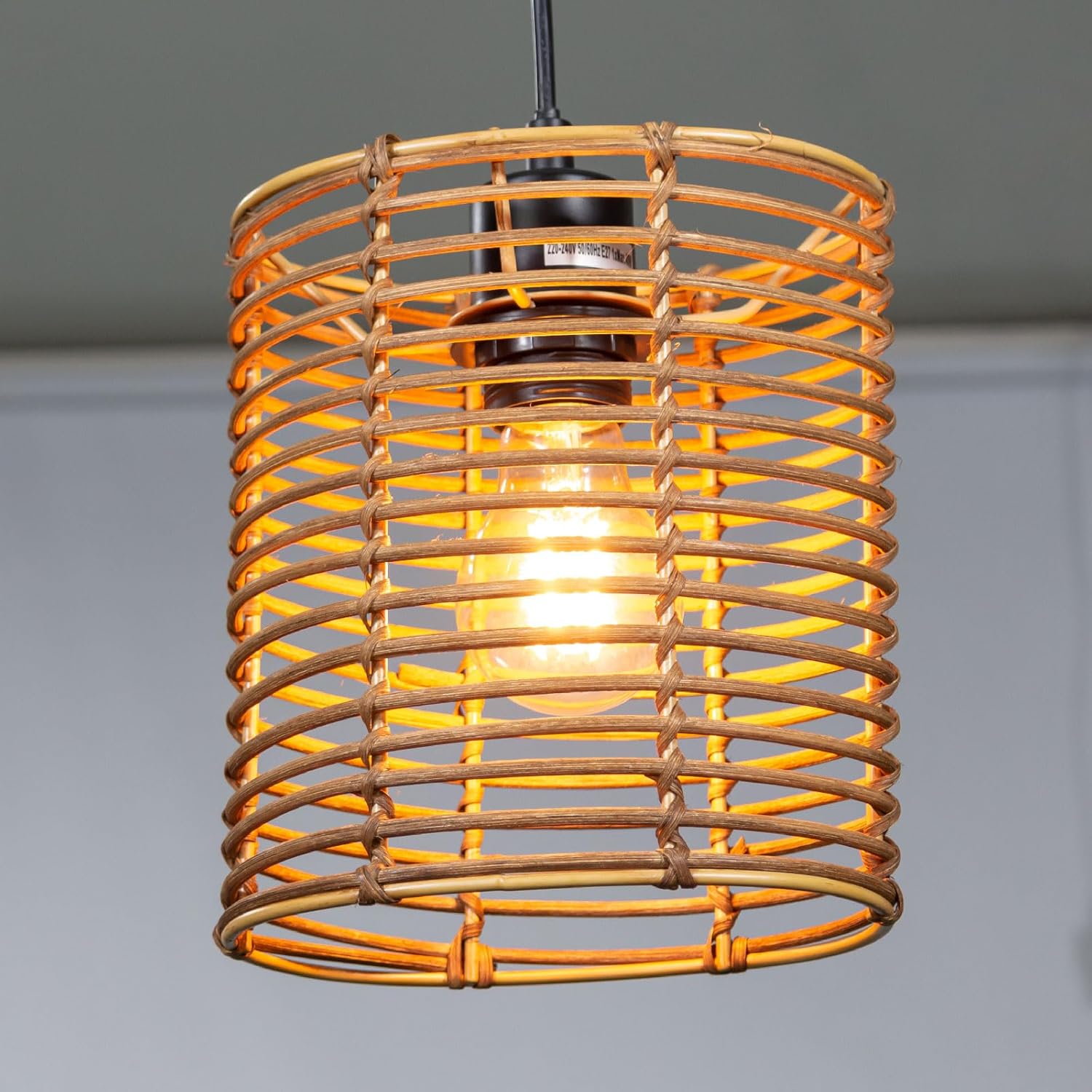 Rattan Lampshade, Tall Oval Drum, Handcrafted Lamp Shade Replacement for Table Lamps, Pendant Lights Floor Lamps (1, Dark brown)