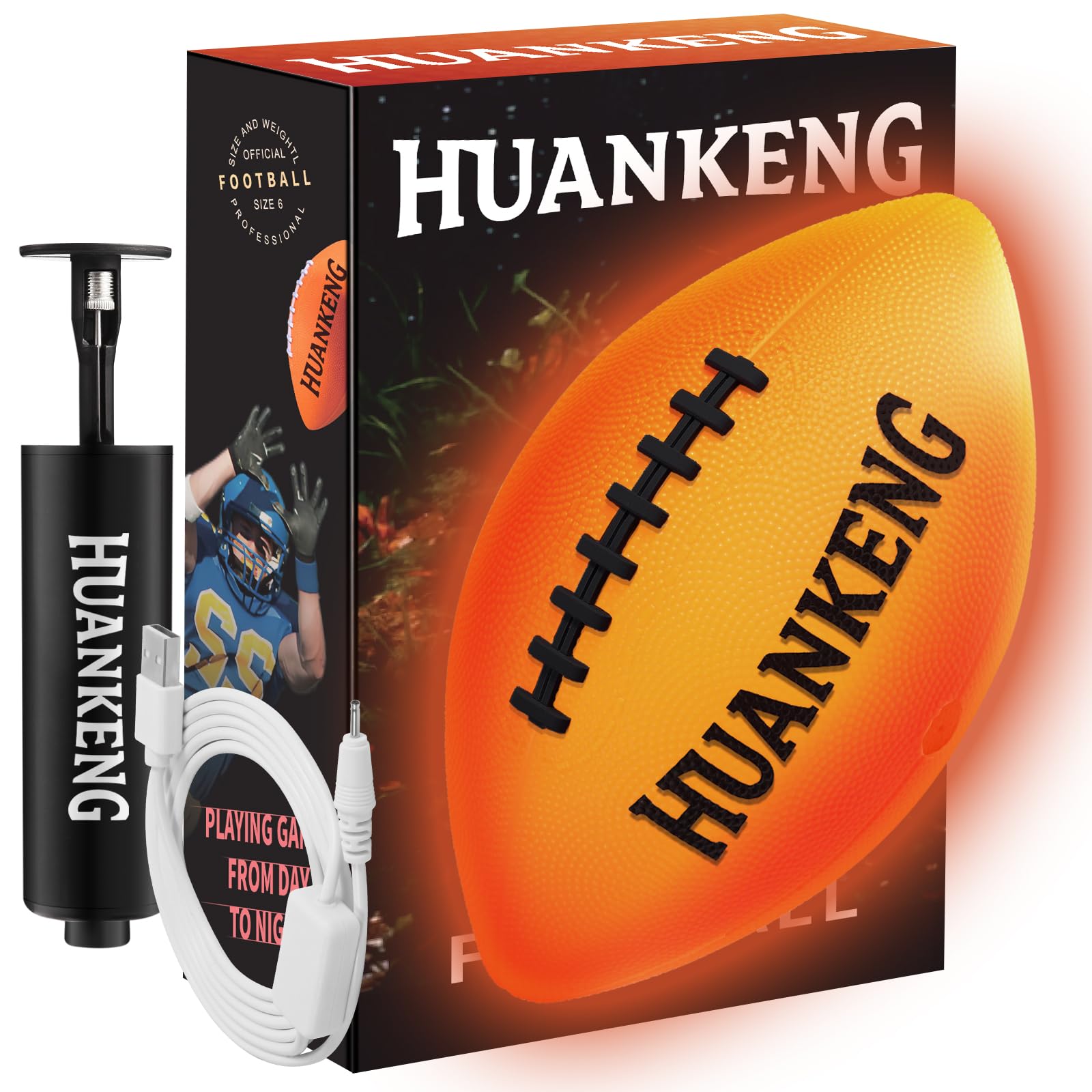HuanKeng Upgrade Rechargeable Glow in The Dark Football Birthday Gifts for 6 7 8 9 10 11 12 13 14 15 Year Old Boys, NO.6 Sports Outdoor Light Up Football Games for Teen, Kids Boys Toy Stuff Ages 6-15