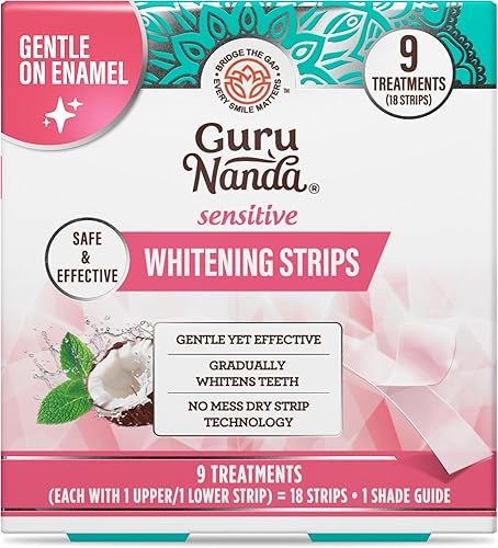 GuruNanda Tiras blanqueadoras de dientes sensibles: tratamiento de 9 días, fórmula suave para los dientes, antideslizante, tecnología de tiras