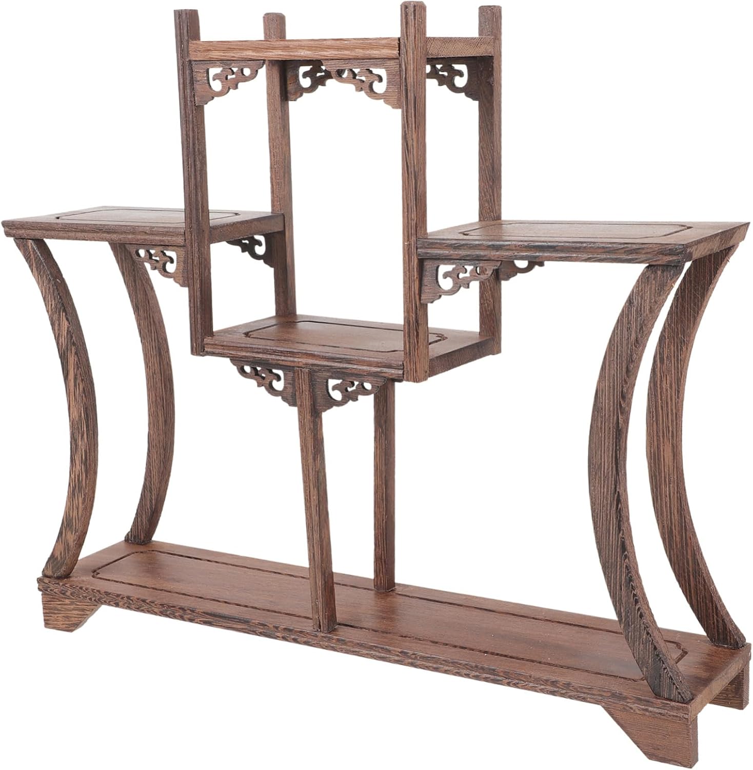 Zerodeko Antique Display Shelf Elegant Wooden Storage Rack for Tea Pot and Collectibles Chinese Style Design Structure for Showcase