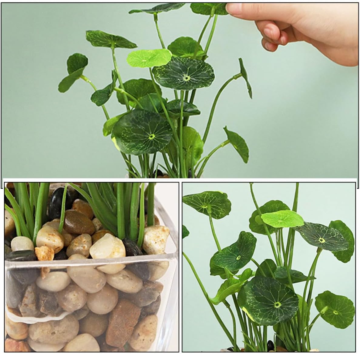 Artificial Mini Bonsai Fake Decorative Plants Pot with Small Lotus Leaf and Evergreen 2pcs Set for Indoor Home Office Desk Decor