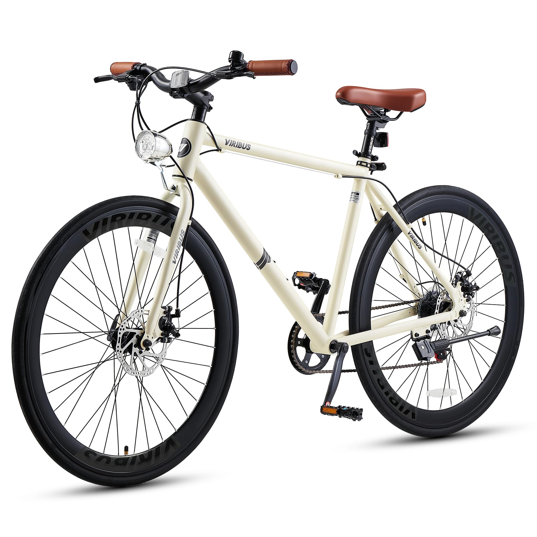 VIRIBUS Hybrid Bikes, 28 inch Mens Hybrid Bicycle 7 Speed with Lightweight Aluminum Frame & Disc Brakes, 700C Retro Vintage Adult Bike for Tall Men & City Commuters, 85% Pre-Assembled
