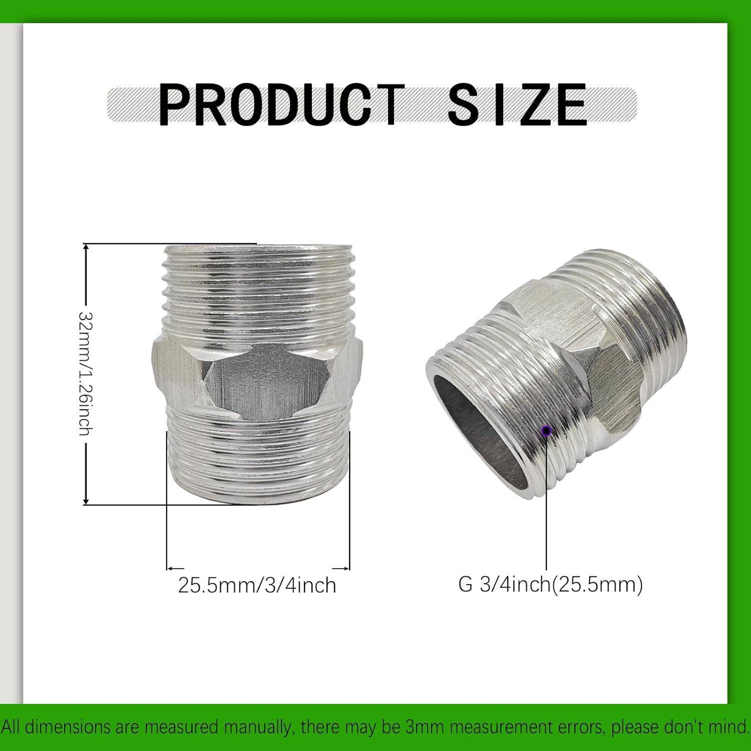 2pcs 201 Stainless Steel G 3/4" Male Thread to G 3/4" Male Thread Water Hose Adapter, Pipe Connection, Garden Hose Fittings and Adapters(Length:1.26").