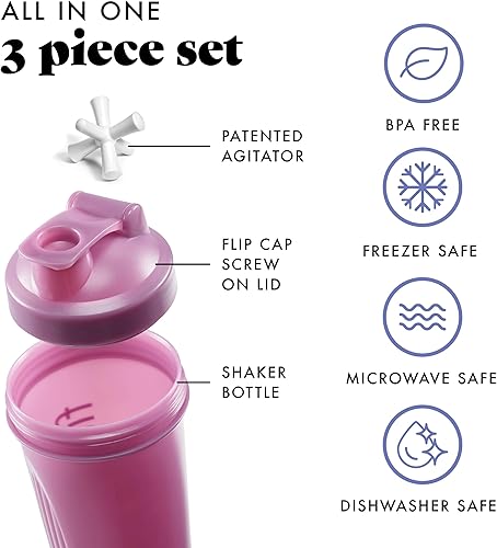 Miniatura 2 de Fit & Fresh Botella agitadora, a prueba de fugas, deportiva, para mezcla de proteínas, para mujeres, vaso mezclador de proteínas duradero, 24 onzas,