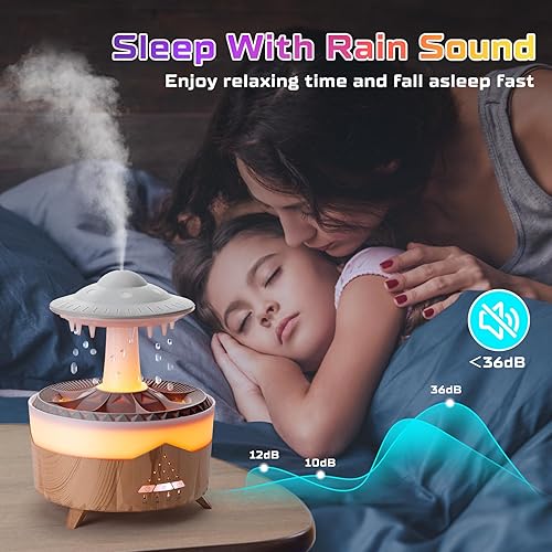 Miniatura 2 de Biupky Humidificador de lluvia Difusor Humidificador de goteo de agua con lámpara de cascada remoto Humidificador UFO Sonidos de lluvia