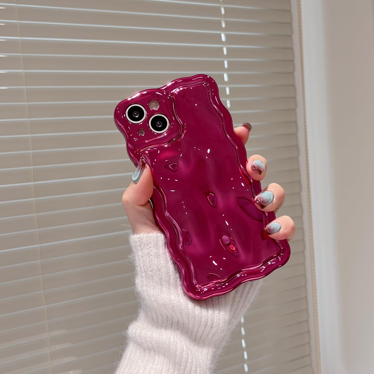 FABSPARK Case for iPhone 16 Pro Max,3D Meteorite Bubble Pattern Electroplate Plating Glitter Curly Wavy Frame Glossy Case,Soft TPU Shockproof for iPhone 16 Pro Max 6.9 inch,Hot Pink - Image 2