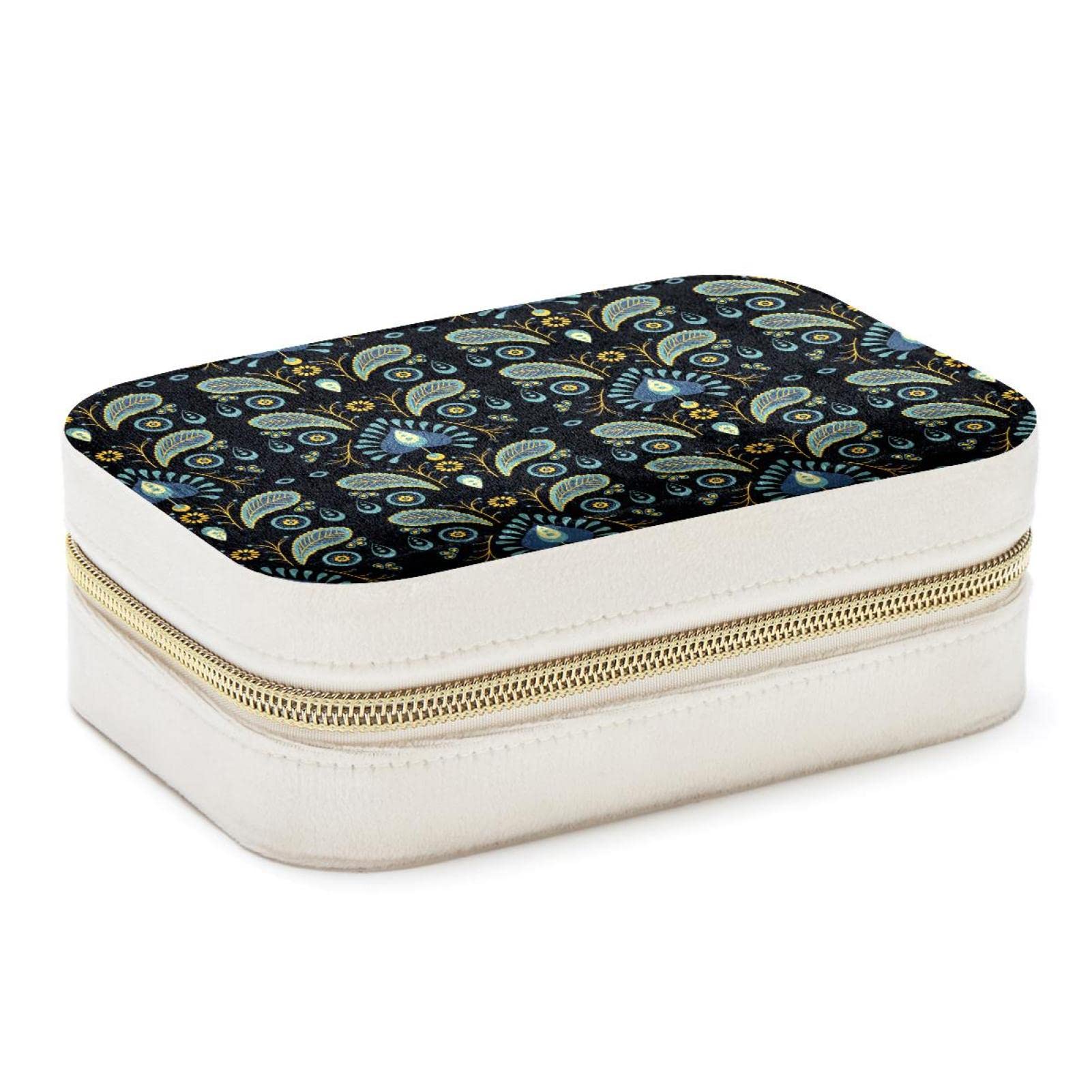 Boîte à bijoux de voyage portable mandala noir pour fille et femme