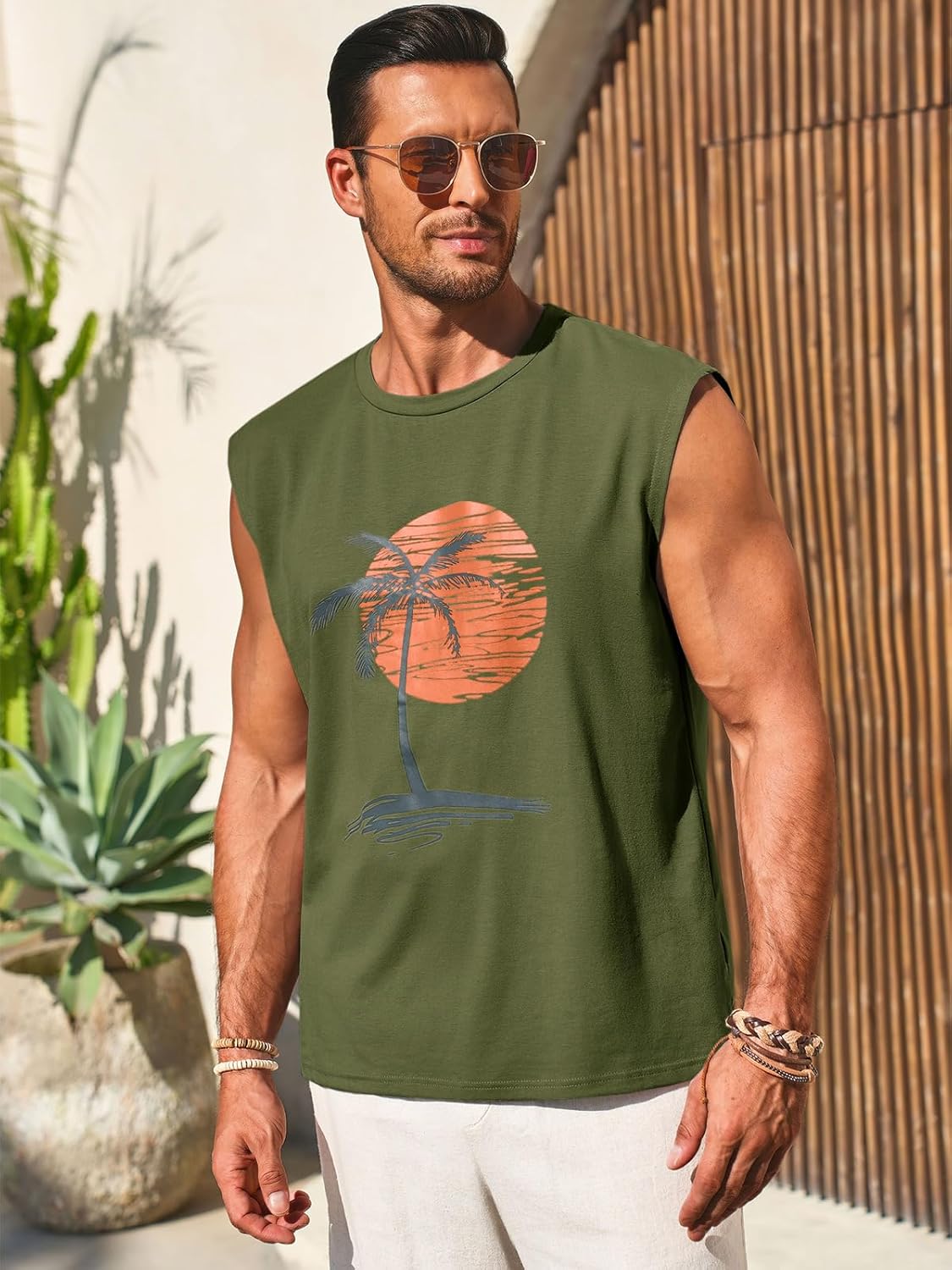 Runcati Mens Sleeveless Tank Tops Workout Gym Muscle Shirts Palm Tree Vintage Hawaiian Summer Beach T Shirts - Image 3