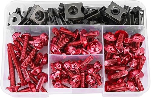 Aramox Tornillos aptos para motos deportivas, 177 tornillos universales de motocicleta Kit de pernos de carenado M5 M6 (rojo)
