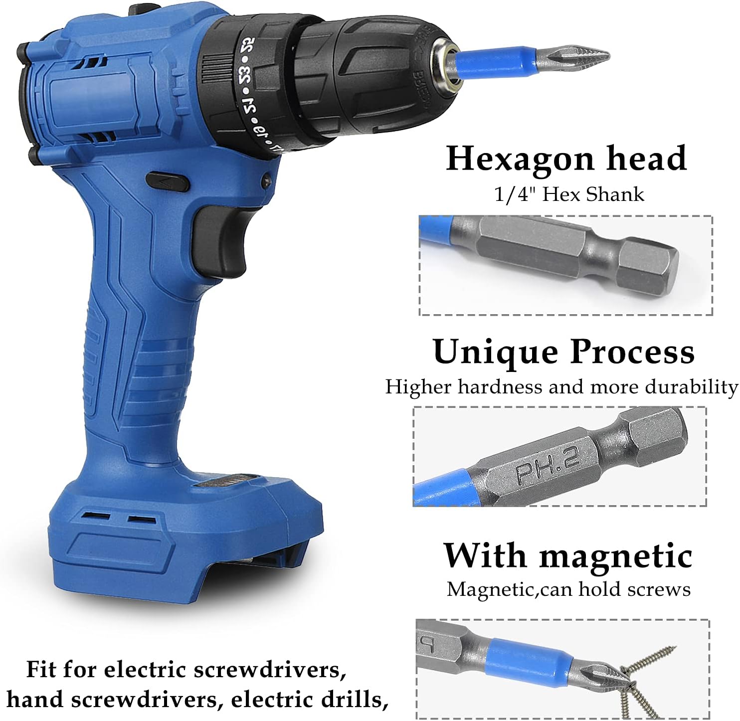Uenhoy 10 Pcs Magnetic Phillips Screwdriver Bits Set 6 Inch Long Anti Slip Phillips Bits #2, 1/4 Inch Hex Shank (PH2 x 150MM)