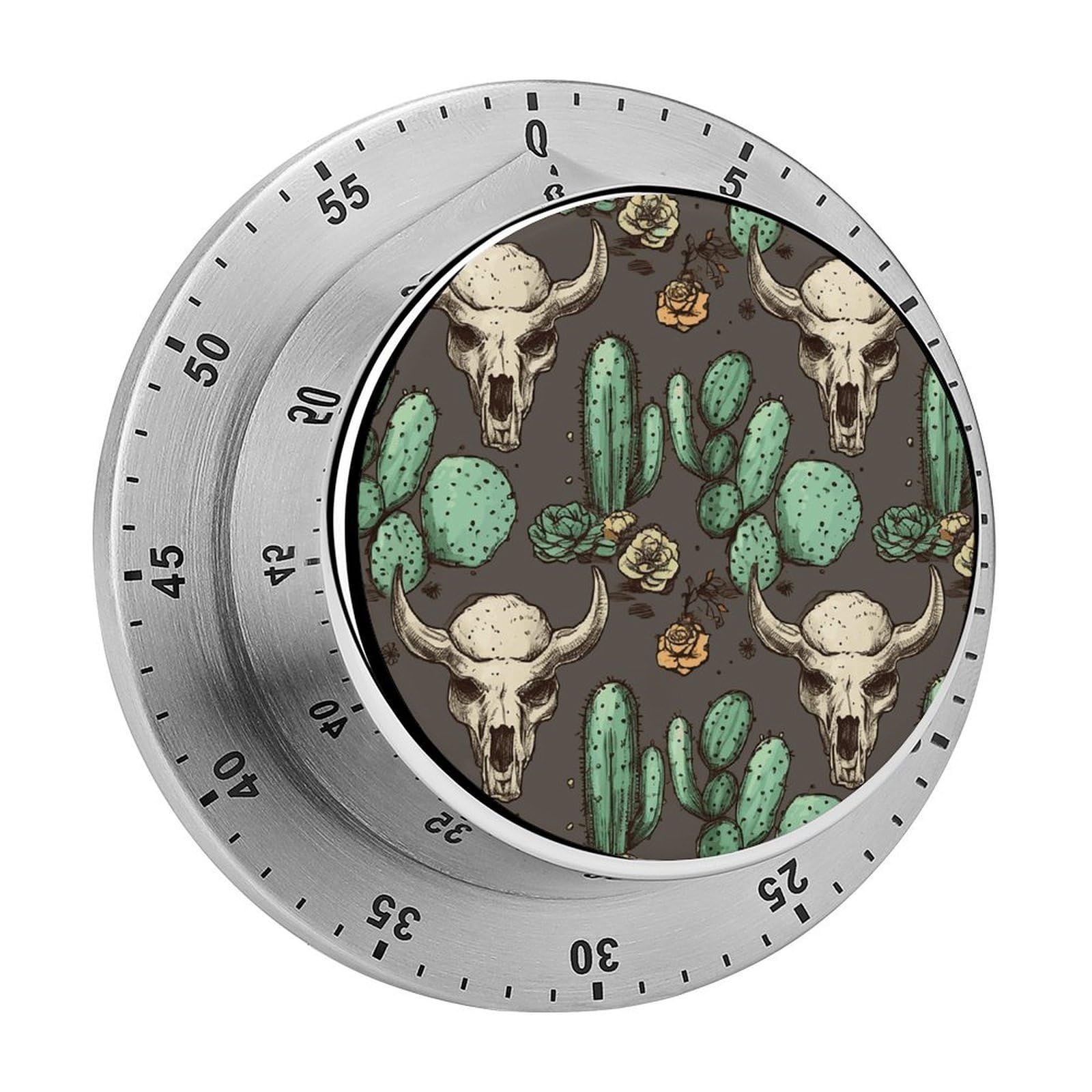 Adfgyerh Style Skull Of Bull And Cute Cactus Timer For Cooking, Kitchen Timer Magnetic No Batteries Required, Mechanical Timer With Loud Alarm, For Fitness Baking Exercise Oven