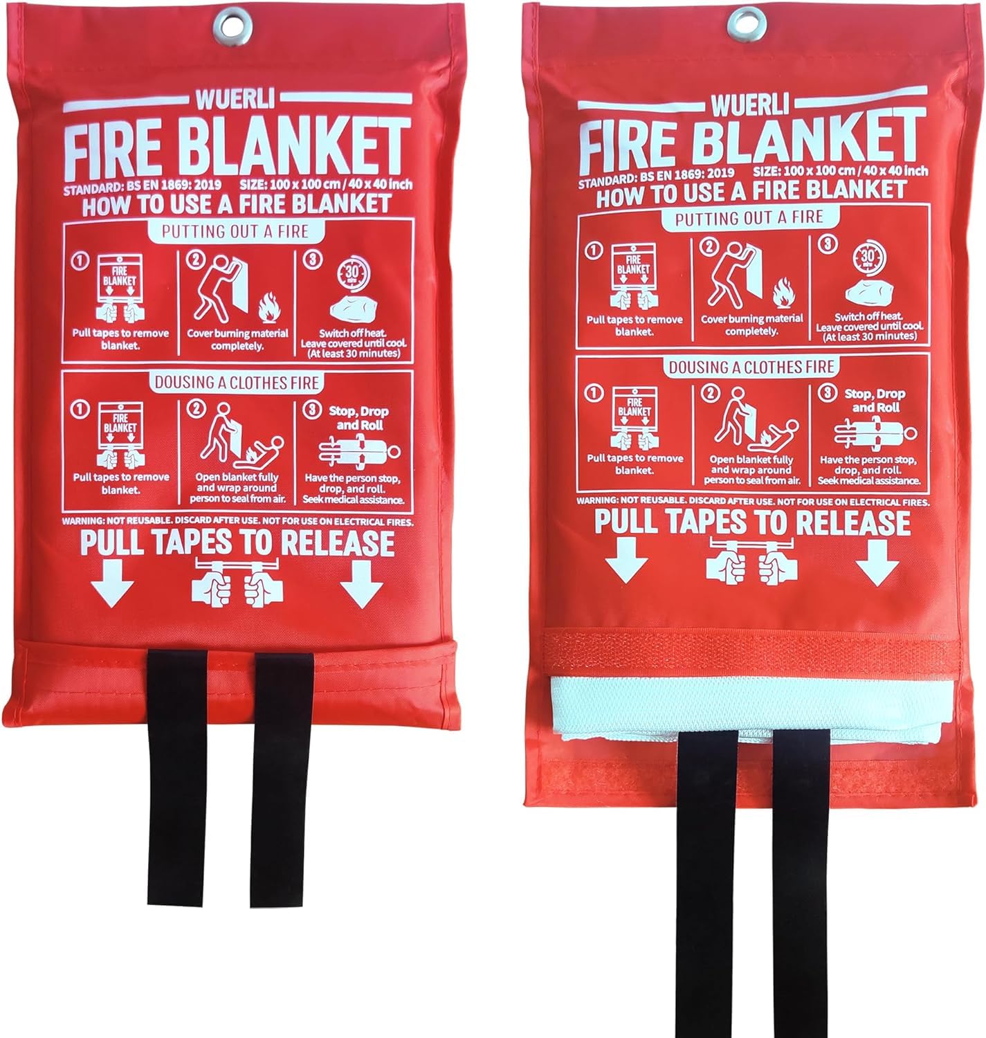 WUERLI Fire Blanket, Fiberglass Fire Blanket for Home and Kitchen, 40" x 40", 2 Pack