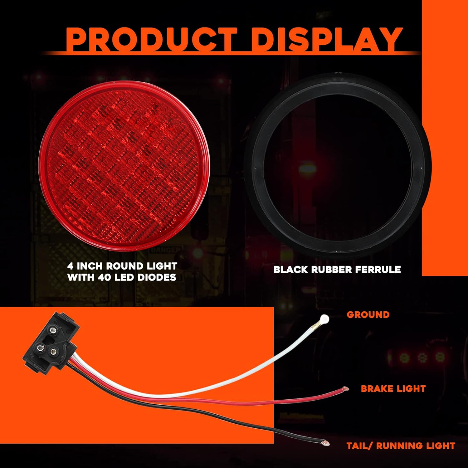 4Pcs 4" Round Red 40 LED Trailer Tail Lights, Grommet Plug Waterproof Stop Turn Signal Stop Brake Trailer Lights for Trucks Trailers RV Bus