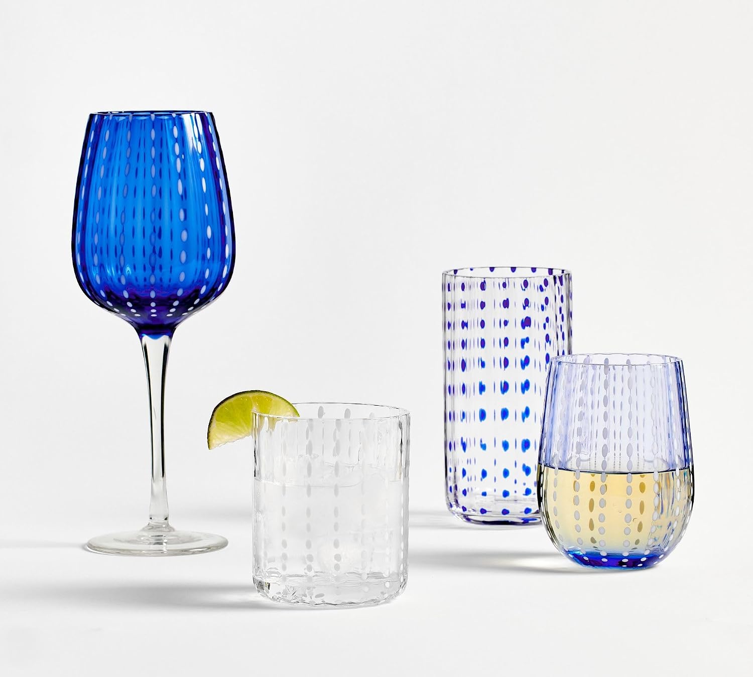 QUALIA Dash Light Blue Drinking Glasses Highball Glasses Set of 4 17 oz High Ball Glasses Lead-Free Light Blue Glassware, Dishwasher Safe Colored Glassware, House Warming Gifts For Women