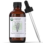 HBNO Organic Lemongrass Essential Oil - Huge 4 oz (120ml) Value Size - USDA Certified Organic Lemongrass Essential Oil, Perfect for Aromatherapy, Soap Making, DIY, Diffuser
