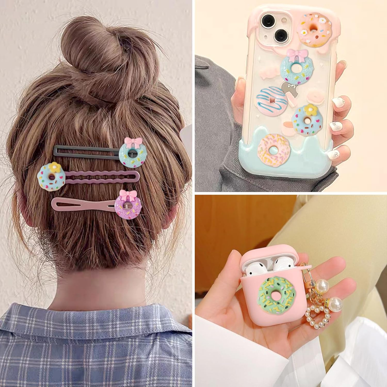 Craftdady 96Pcs Donut Beads Flatback Resin Charms 24 Styles Imitaiton Food Cabochons No Hole Cute Beads Bread Sweets Kawaii Charms for Jewelry Making