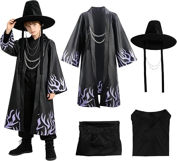 XupQisut Kpop - Costume de cosplay pour garçon - Chanteur pop anime - Costume d'idole - Chapeaux noirs - Robe, haut, pantalon, jeu de rôle - Ensemble complet pour carnaval, Halloween, fête - 1