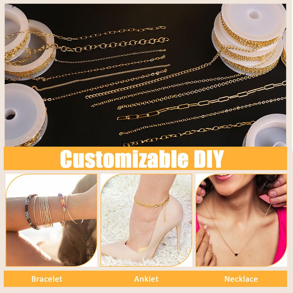 Catene d'oro per la creazione di gioielli, catene per gioielli sfuse placcate in oro set di gioielli accessori per collane fai da te