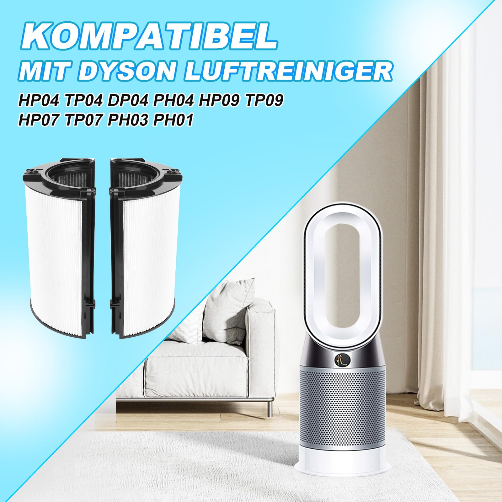 KEEPOW Ersatzfilter für Dyson Luftreiniger HP04 TP04 DP04 PH04 HP09 TP09 HP07 TP07 PH03 PH01, 2-in-1 HEPA Filter und Aktivkohlefilter für Dyson Pure Hot and Cool