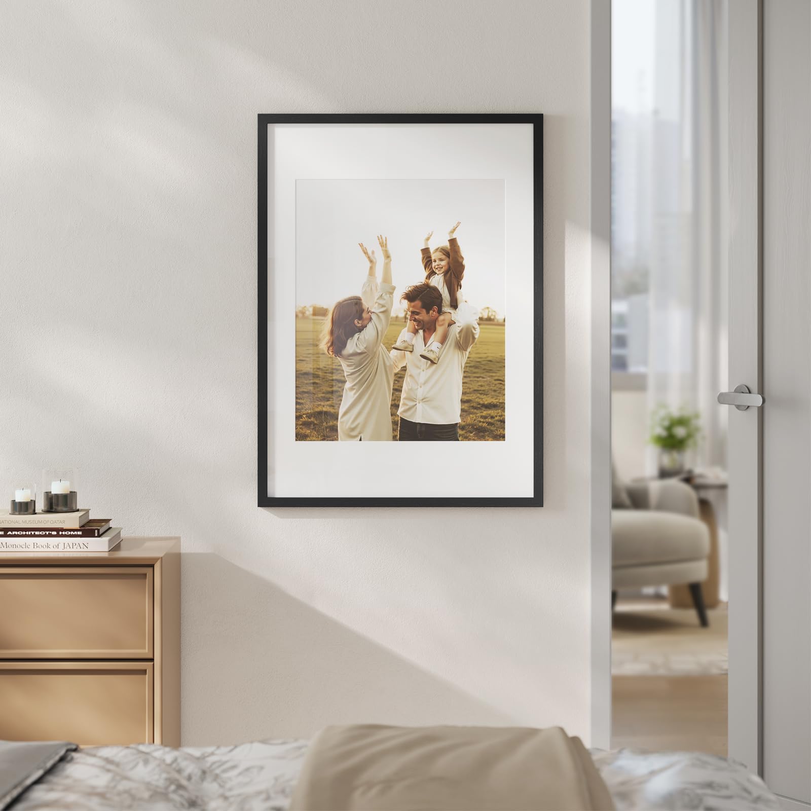 WOLTU Bilderrahmen 50x70, 5er set, MDF-Holz Fotorahmen mit Passepartout | Schwarz, Posterrahmen für Poster, Fotos, Puzzle, aufhängbar & aufstellbar, Collage-Wanddeko mit bruchsicherer PS-Platte