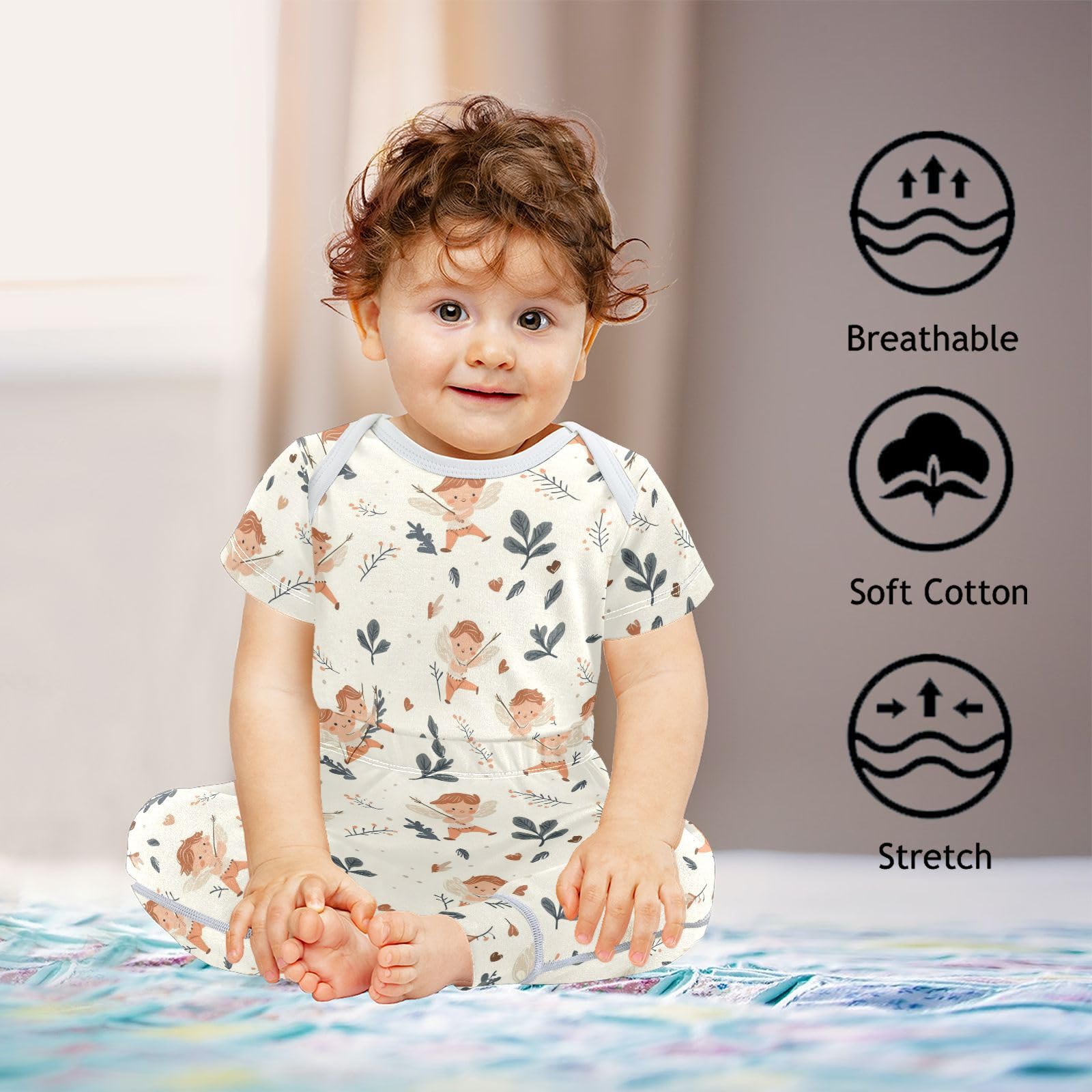 vvfelixl Unisex Short Sleeve Baby Pants Sets,Cartoon Cupid Arrows Baby Bodysuits Set,Babys Layette Sets Clothes for 18-24M