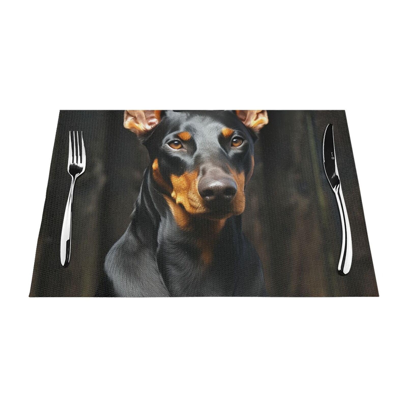 Doberman Placemats Set of 1 - Woven Vinyl Kitchen Table Placemats - Heat Resistant Non-Slip Place Mats for Dining Table, Washable Indoor Outdoor Table Mats 12x18 Inch