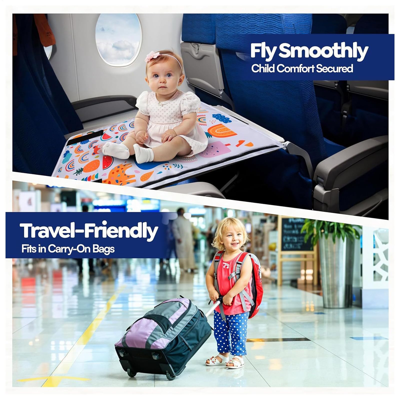 Lit Avion Bébé,Prolongateur de Siège Avion Lit de Voyage pour Jeunes Voyageurs - Hamac de Voyage Pliable pour Garçons Filles Plage Camping Croisière Trains