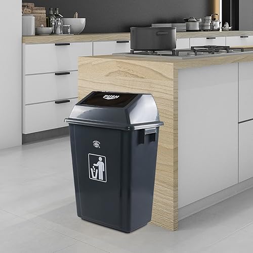 Miniatura 4 de Readsky Bote de basura de plástico para cocina de 13 galones con tapa giratoria, gris, 4 paquetes