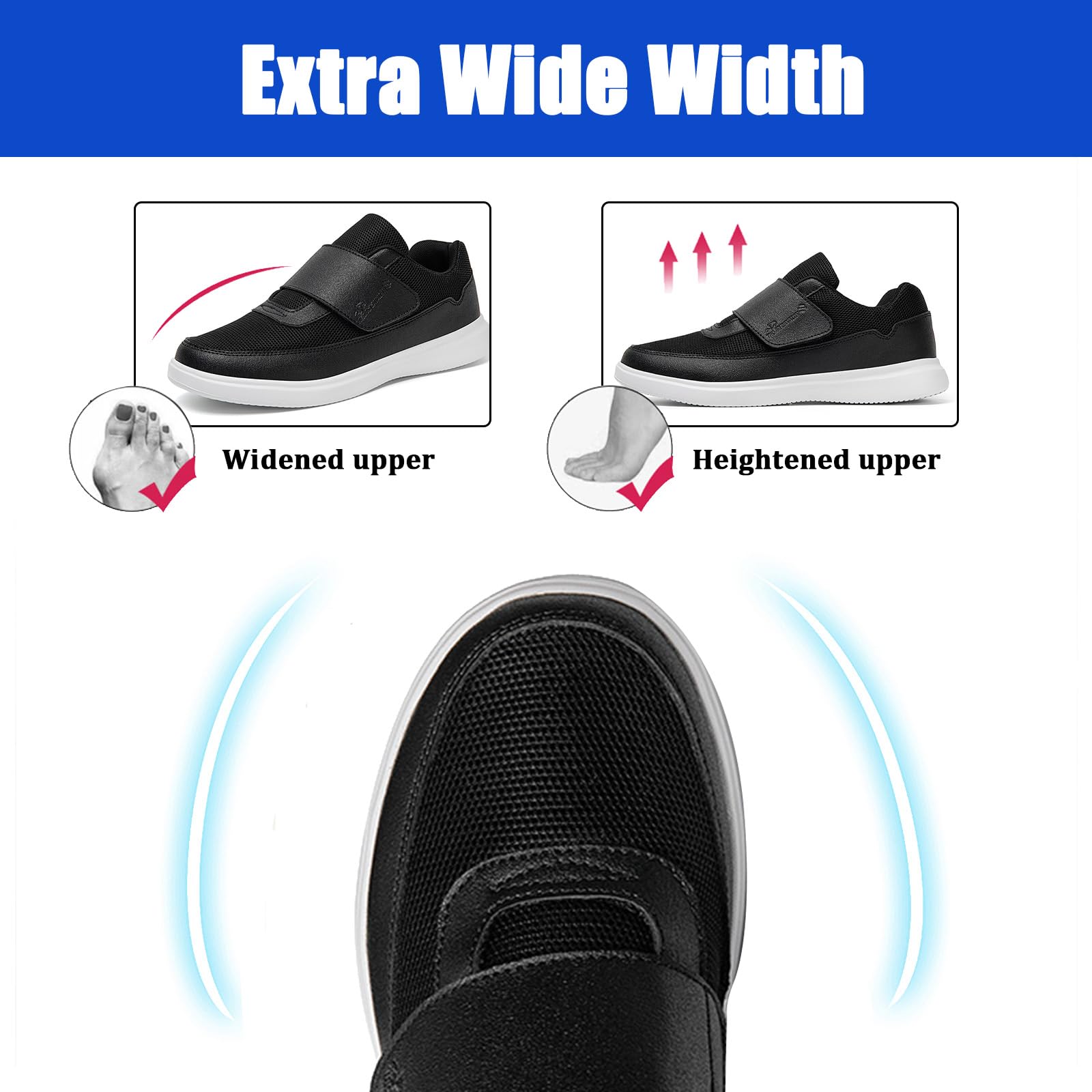 Scarpe Leggere Scarpe da Ginnastica Ortopediche Scarpe da Passeggio Regolabili Extra Larghe per Anziani Edema Piedi Gonfi Pollice Valgo Memory Foam (A17650)